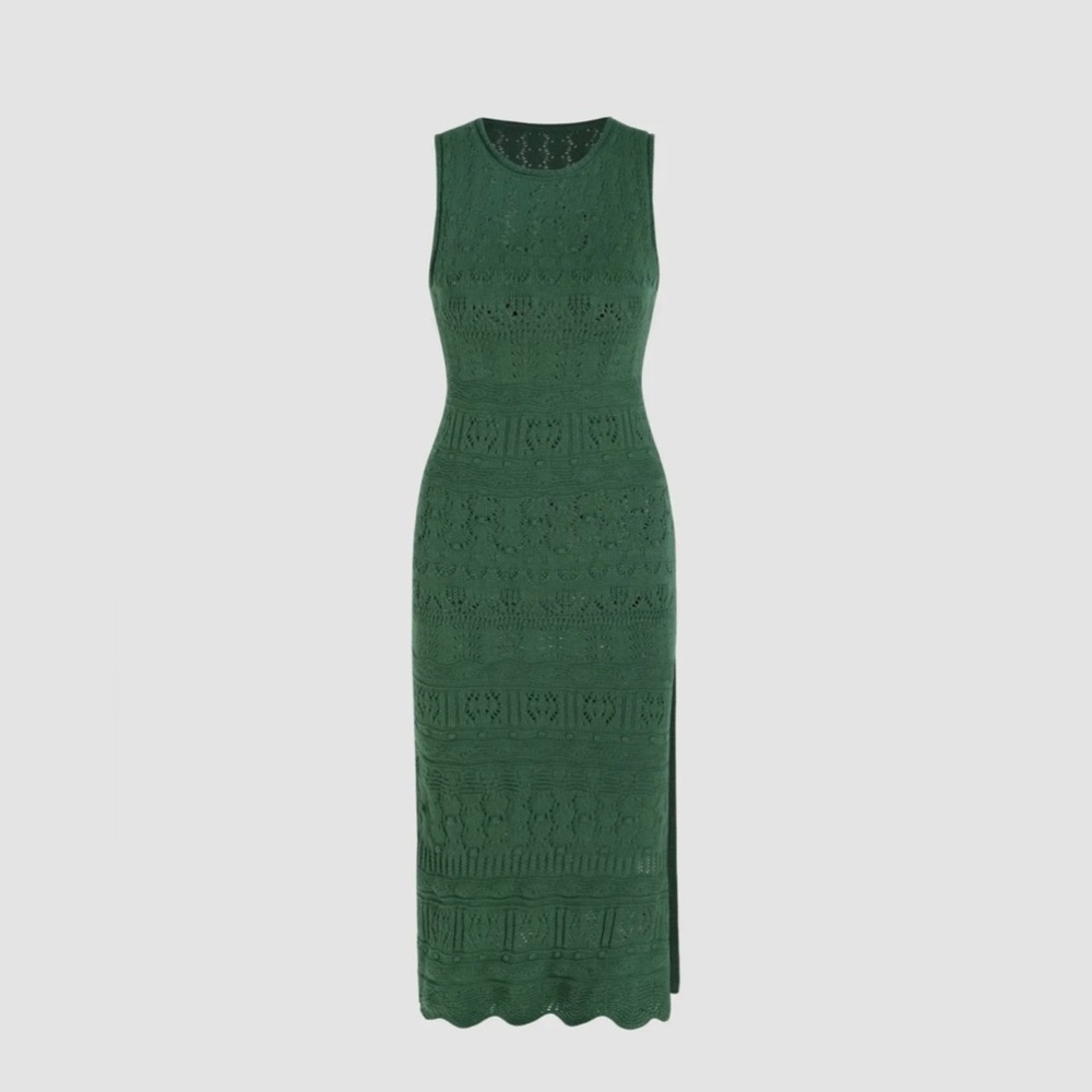 Knit Round Neckline Hollow Out Split Tank Midi Dress